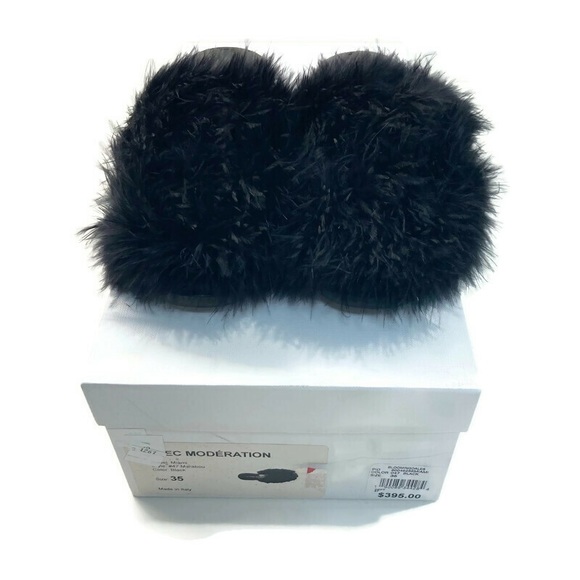 NIB! Avec Moderation Black Miami Marabou Mules - Picture 7 of 12